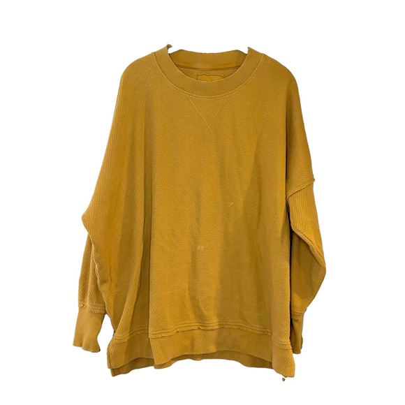 aerie Tops - Aerie Womens Waffle Knit Oversized Sweatshirt Slouchy Cozy Mustard Yellow Size M